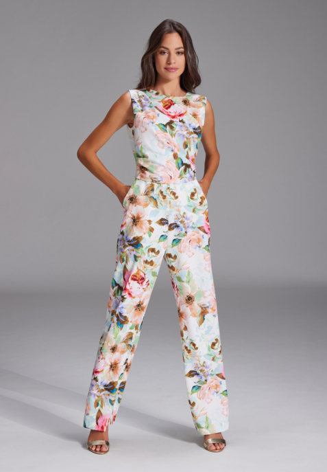 Jumpsuit aus leichtem Scuba mit Blumendruck und Drapierung