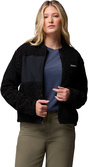 Schwarze Teddyfleece-Jacke mit bunten Sprenkeln, Reißverschluss und großer Brusttasche.
