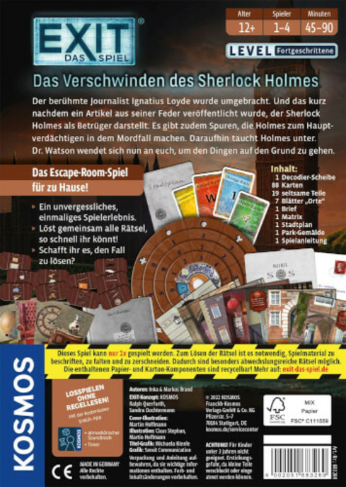 Escape-Room-Spiel "EXIT - Das Verschwinden des Sherlock Holmes", Fortgeschritten