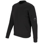 Schwarzes Sweatshirt mit geripptem Rundhalsausschnitt, Reißverschlusstasche am linken Ärmel und Logo-Patch.