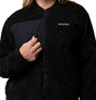 Schwarze Columbia-Fleecejacke mit bunten Sprenkeln, Stehkragen, Frontreißverschluss und Brusttasche.