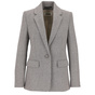 Grauer Damenblazer mit Reverskragen, Knopfverschluss und aufgesetzten Taschen.