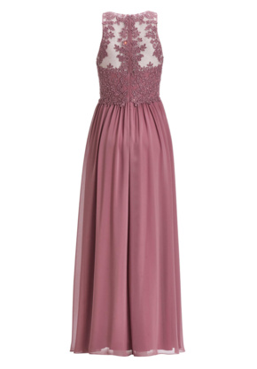 Hochgeschlossenes Chiffonkleid mit Stickerei
