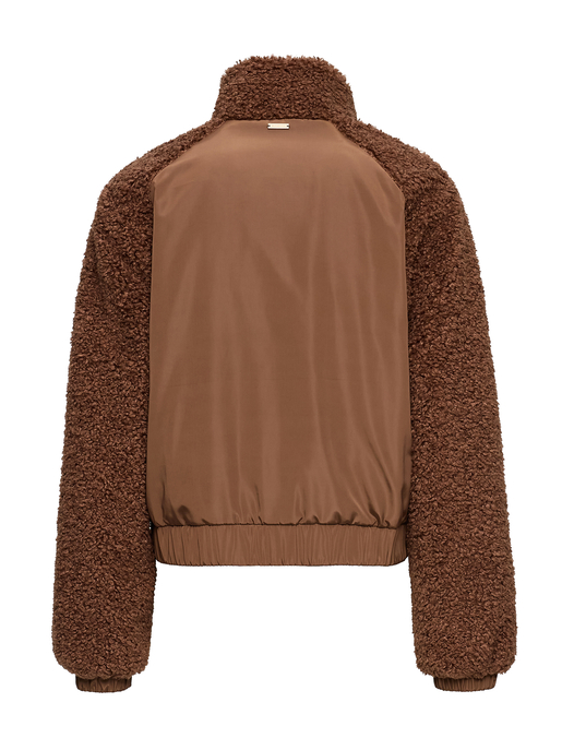 Braune Teddyjacke mit glattem, wattiertem Rückeneinsatz und elastischen Bündchen.