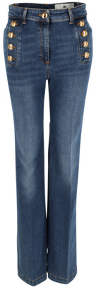 Jeans mit Schlagbein und Knopfleiste