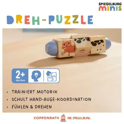 Holz-Dreh-Puzzle mit 4 Tieren - Spiegelb