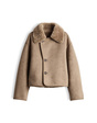 Beige-braune Jacke in Wildlederoptik mit großem Lammfellkragen und Knopfleiste