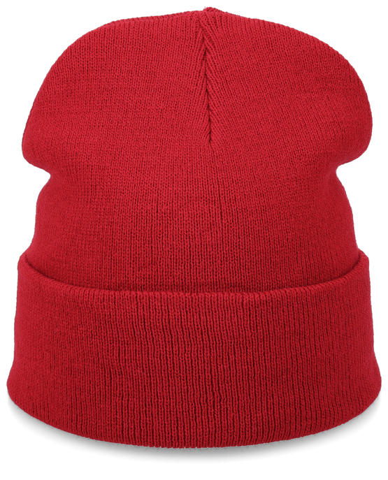 Rote Strickmütze mit umgeschlagenem Rippbündchen