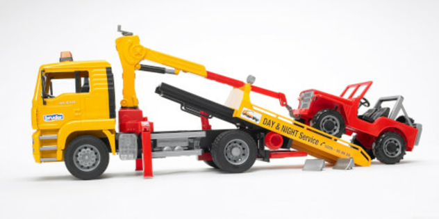 02750 MAN TGA Abschlepp-LKW mit Geländewagen, ab 3 Jahren, Maße: 49,5 x 18,5 x 25,5 cm