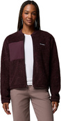 Dunkelviolette Teddyfleece-Jacke von Columbia mit bunten Sprenkeln, Brusttasche und Reißverschluss.