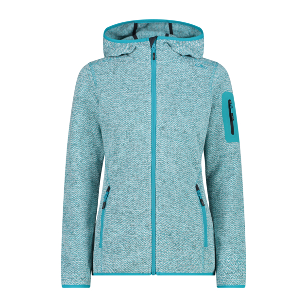 Schwere Fleecejacke Knit-Tech in melierter Optik mit Kapuze