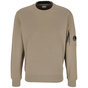 Beigefarbenes Sweatshirt mit Rundhalsausschnitt, Reißverschlusstasche und Logo-Linse am linken Ärmel