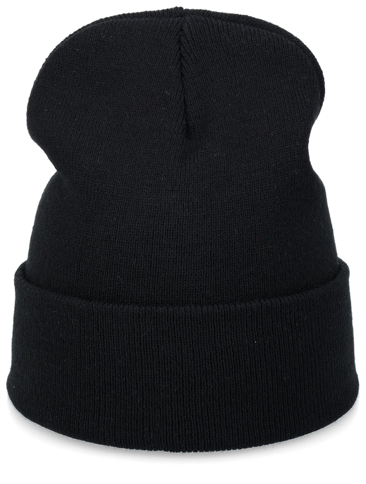 Schwarze Strickmütze mit umgeschlagenem Rippstrickbündchen