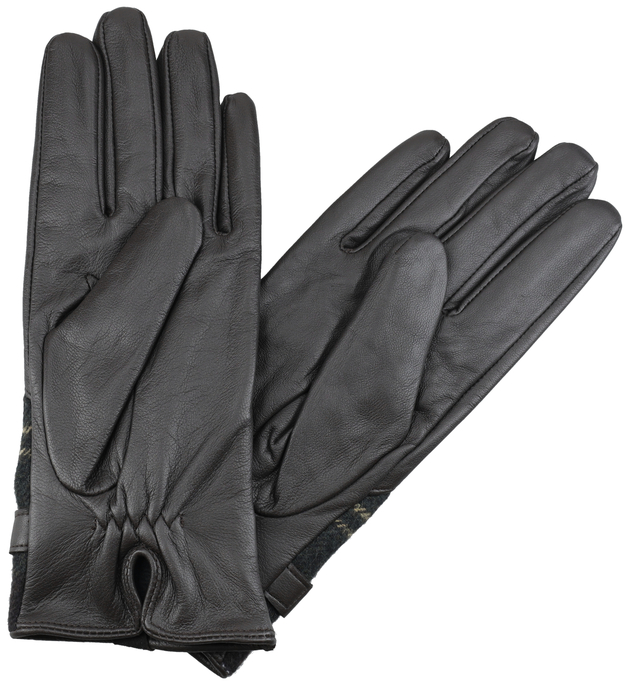 Schwarze Lederhandschuhe mit gerafftem Handgelenk und dunklem Strickbündchen