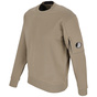 Taupefarbenes Sweatshirt mit Rundhalsausschnitt, gerippten Bündchen und Reißverschlusstasche am Ärmel mit Linsen-Detail