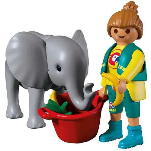 Zoo: Elefantenbaby und Pflegerin