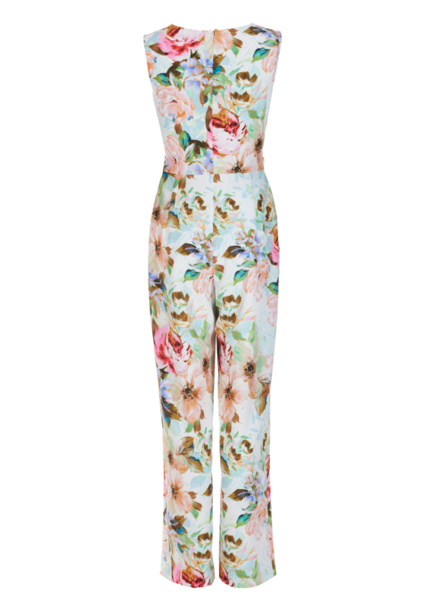 Jumpsuit aus leichtem Scuba mit Blumendruck und Drapierung