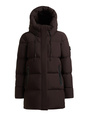 Dunkelbraune Steppjacke mit Kapuze, verdecktem Reißverschluss und seitlichen Reißverschlusstaschen