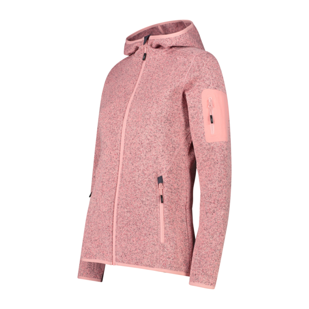 Schwere Fleecejacke Knit-Tech in melierter Optik mit Kapuze