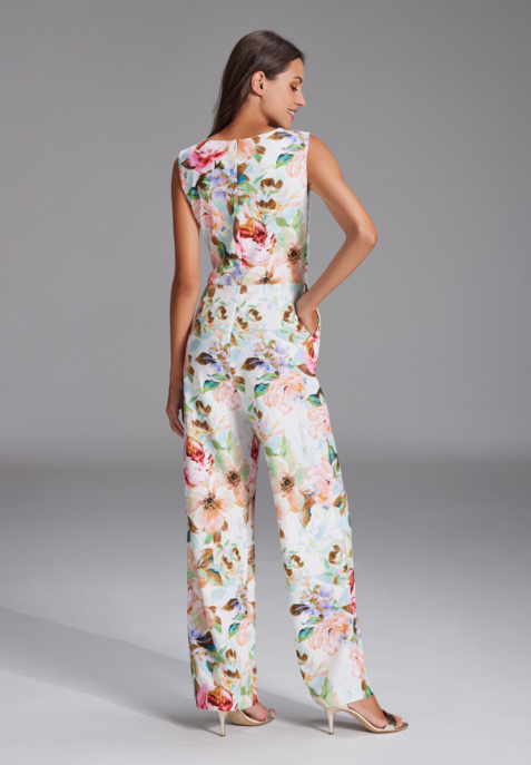 Jumpsuit aus leichtem Scuba mit Blumendruck und Drapierung