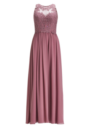 Hochgeschlossenes Chiffonkleid mit Stickerei
