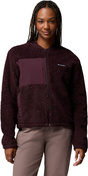 Dunkelviolette Teddyfleece-Jacke mit bunten Sprenkeln, Frontreißverschluss und großer Brusttasche.
