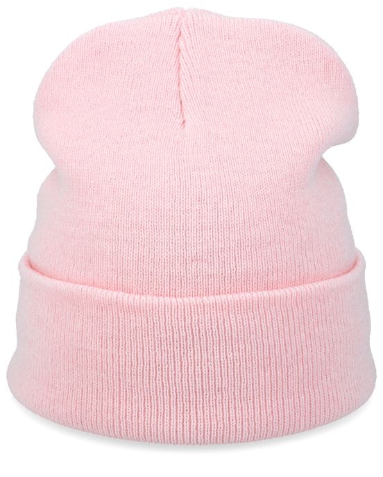 Rosa Strickmütze mit umgeschlagenem Rippstrickbündchen
