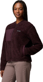 Dunkelviolette Columbia-Fleecejacke mit bunten Sprenkeln, Reißverschluss und Brusttasche.